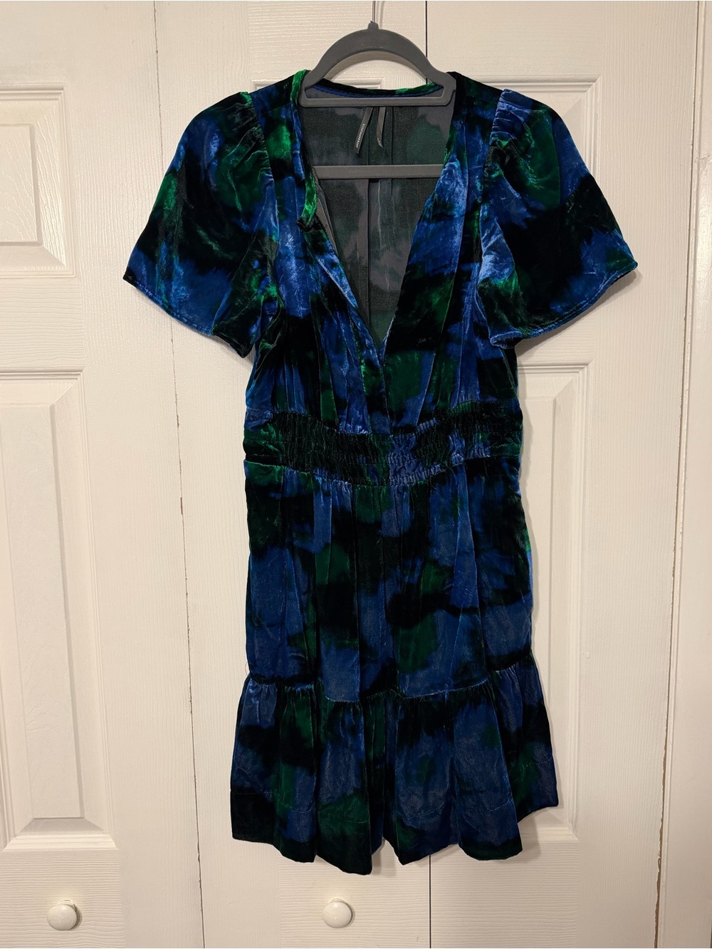 Anthropologie Velvet Dress Size S Blue Green Black